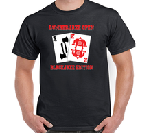 Load image into Gallery viewer, lumberjaxe logo on shirt