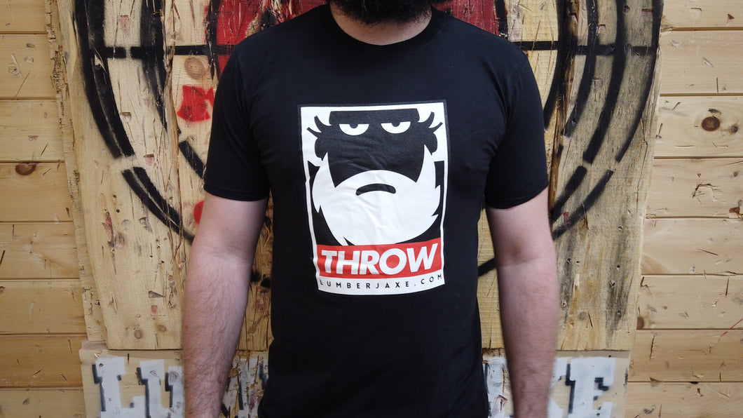 man wearing shirt with throw logo